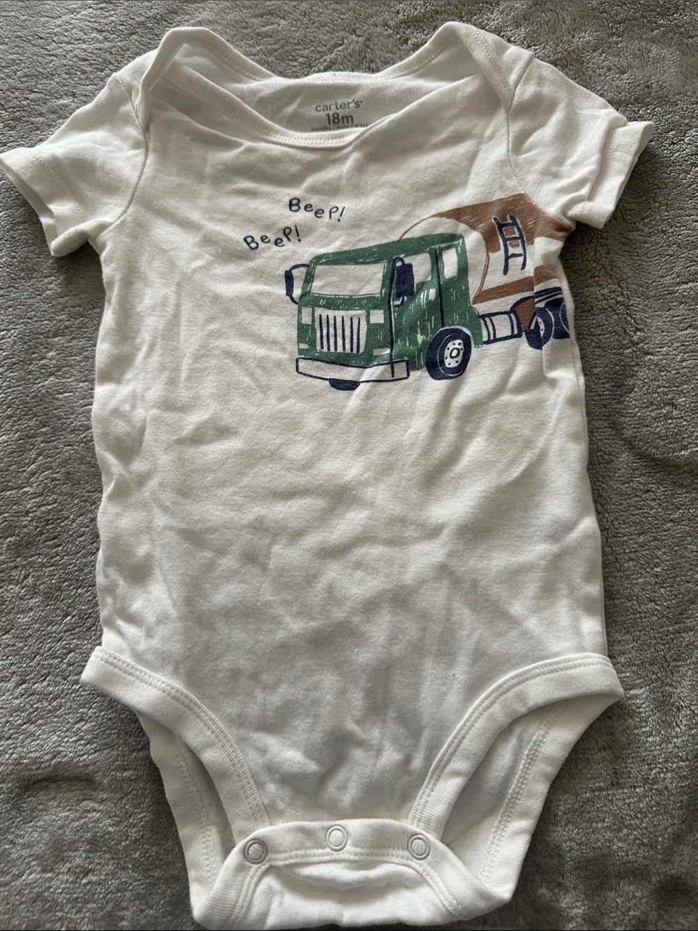Carter's White Bodysuit with Green and Brown Truck Print